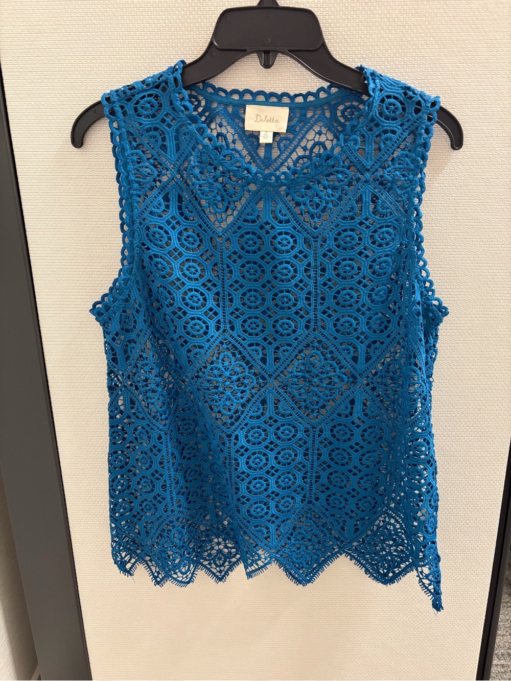 Deletta Teal Blue Crochet Lace Sleeveless Tank